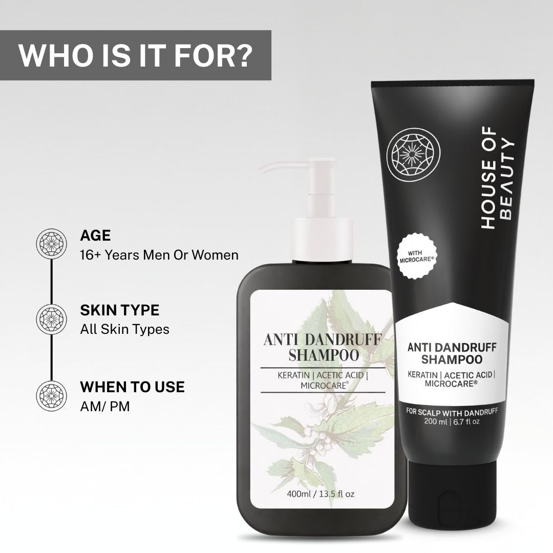 Anti dandruff shampoo suitable for men and women with all hair types to control flakes, itchiness and scalp buildup