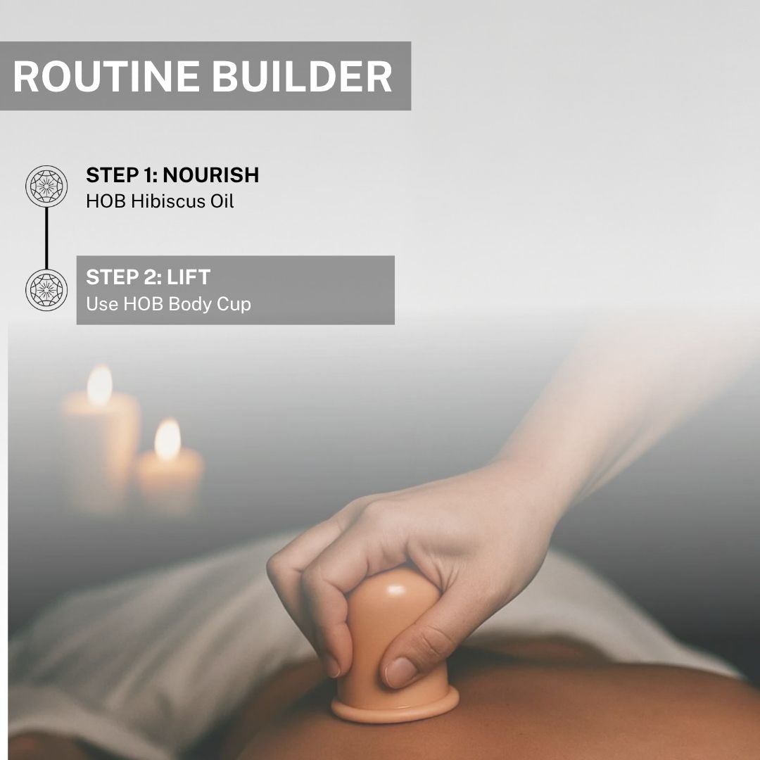 body cupping routine with hibiscus oil and suction cup for lymphatic drainage and body contouring