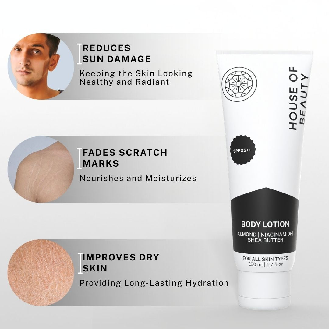 Body lotion helping reduce sun damage, fade scratch marks and improve dry skin with long lasting hydration