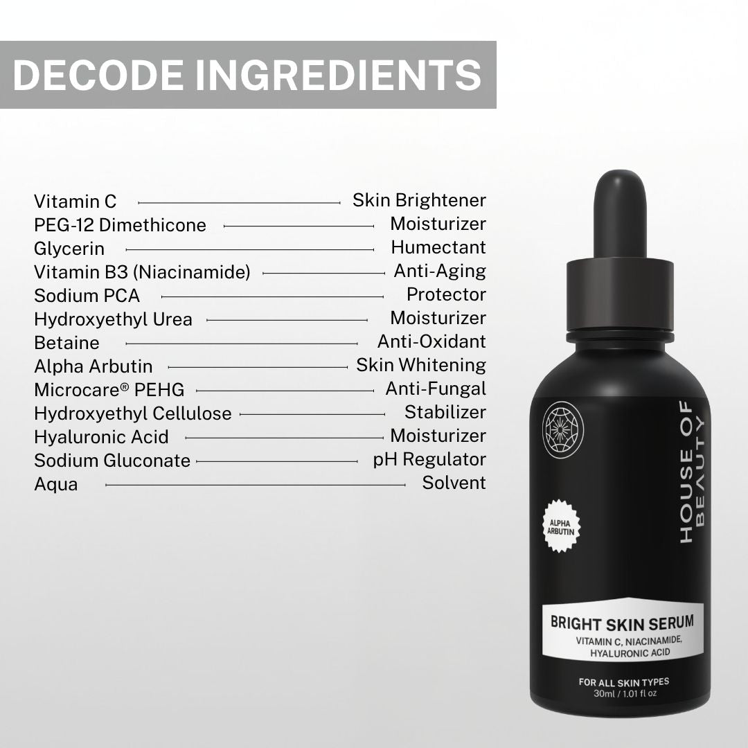 bright skin serum ingredients vitamin c niacinamide alpha arbutin hyaluronic acid for skin brightening