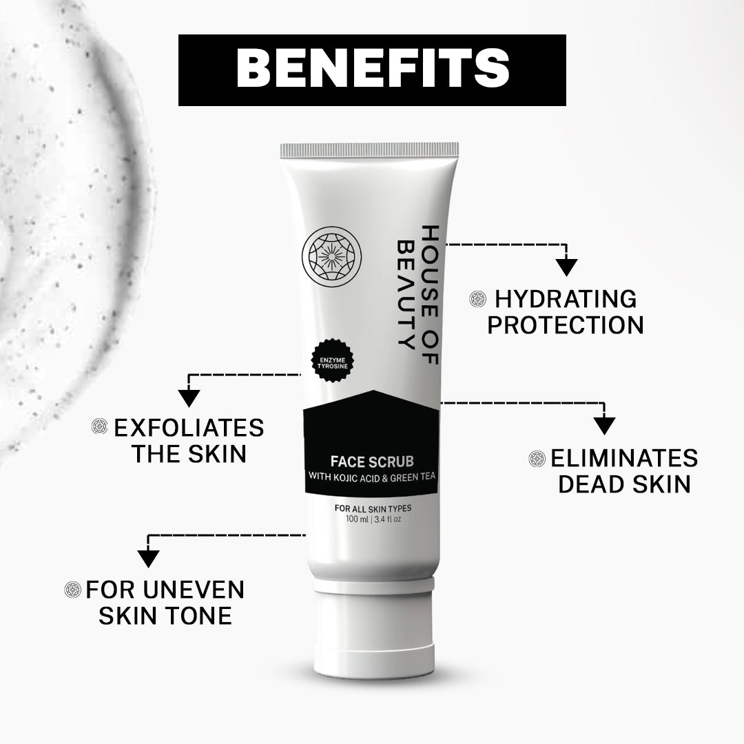 Best face scrub for indian skin with ingredients like Kojic acid, liquorice, and green tea to reduce pigmentation, brighten, and hydrate skin. Reduce dry dead skin, for all skin types for indian skin inspired by korean beauty trends, better than brands like Sanfe, Dr. Sheth’s, Minimalist, Dot & Key, and Plum. Dermat & Celebrity approved. Get skin like deepika padukone, kriti Sanon, kareena kapoor & priyanka chopra.