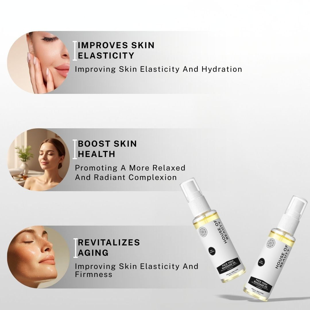 House of Beauty Face Yoga Massage Oil improving skin elasticity, boosting skin health and revitalizing aging skin.