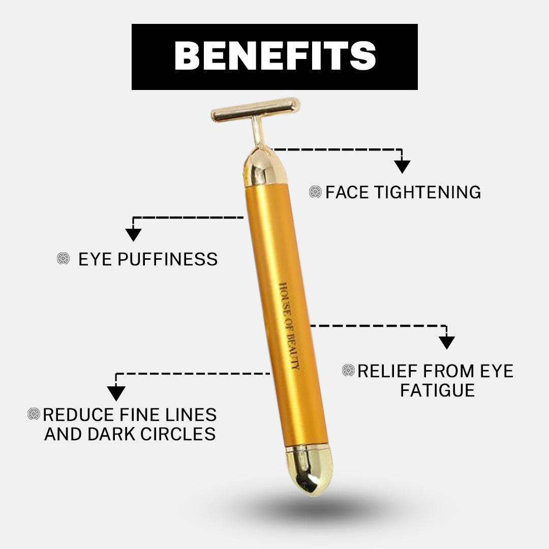 House of Beauty India as you seen on Shark Tank India Face Tools 24K Face Massager (1 Piece), Before and after comparison showing reduced fine lines and improved skin radiance using the HOB 24K Face Massager.