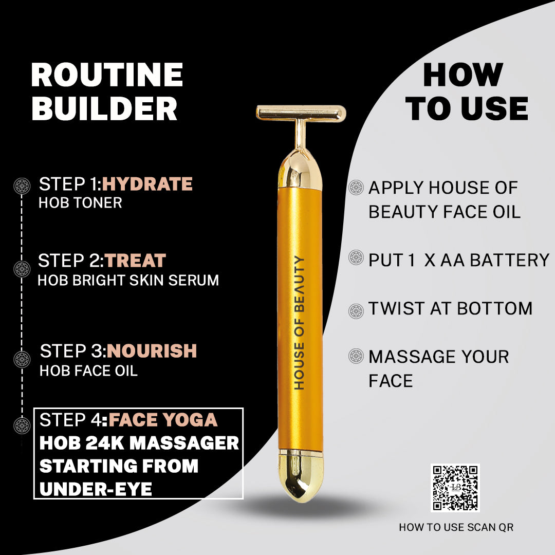 House of Beauty India as you seen on Shark Tank India Face Tools 24K Face Massager (1 Piece), Before and after comparison showing reduced fine lines and improved skin radiance using the HOB 24K Face Massager.