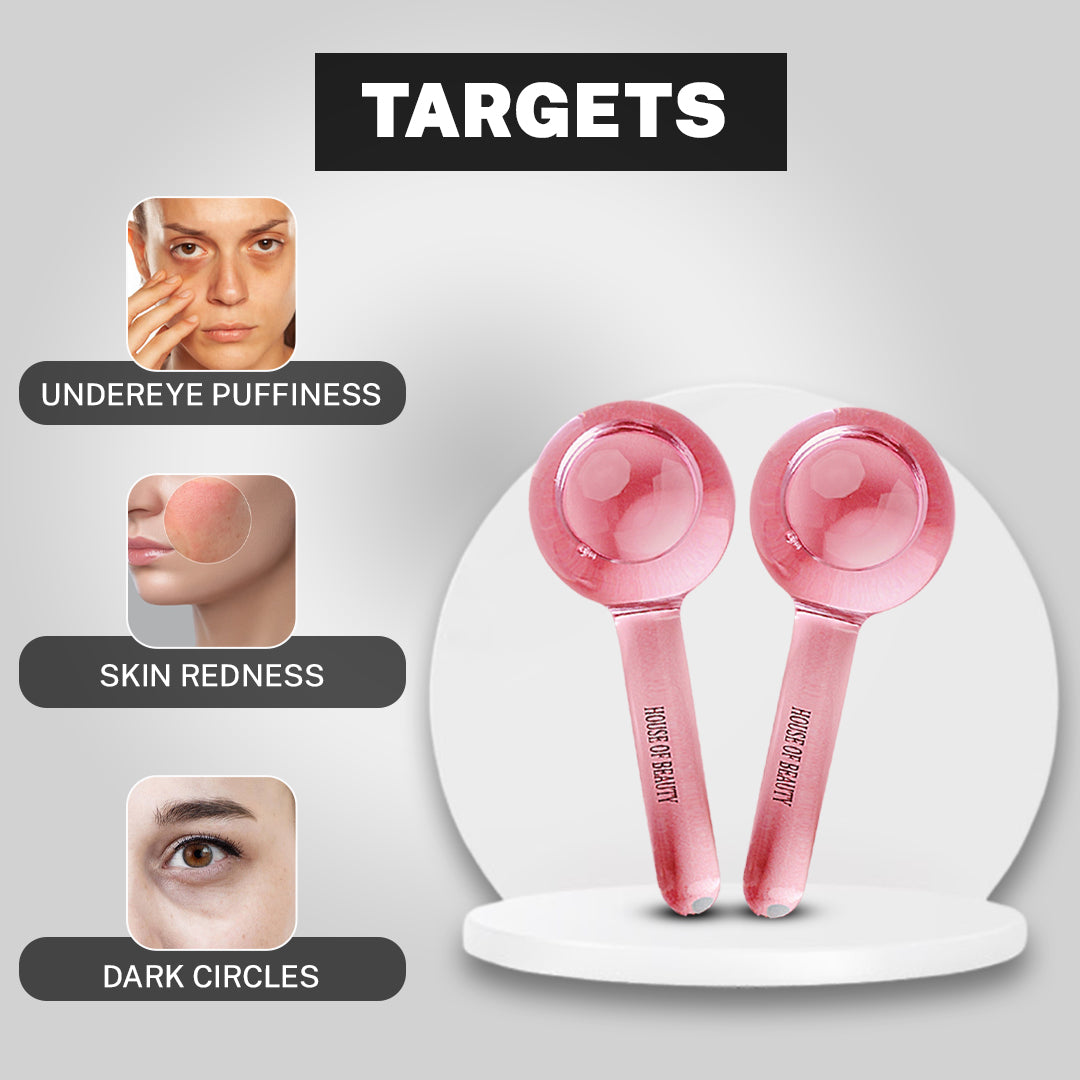 House Of Beauty India Face Tools Pink Ice Globes (1 pair) Face Yoga gym Vibhuti Arora facegym Jade roller Guasha skingym Guasha Teacher Training Learn Yoga certified FaceTools Make up Anti ageing Pink Ice Globes (1 pair)