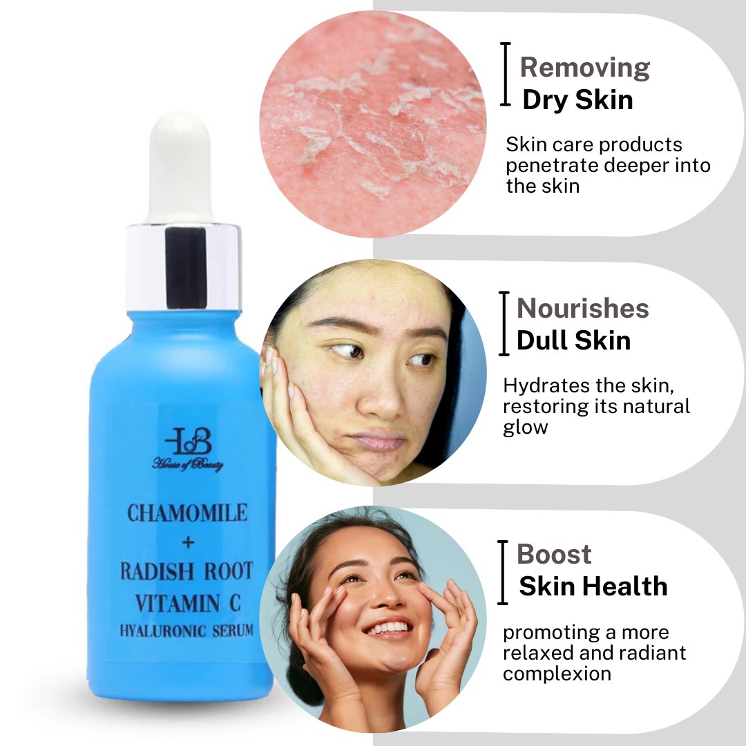 House of Beauty India Hyaluronic Serum (30ml) with Chamomile, Promoting hydration, smoothness, and radiant glow. Paraben-free for suitable all skin types.
