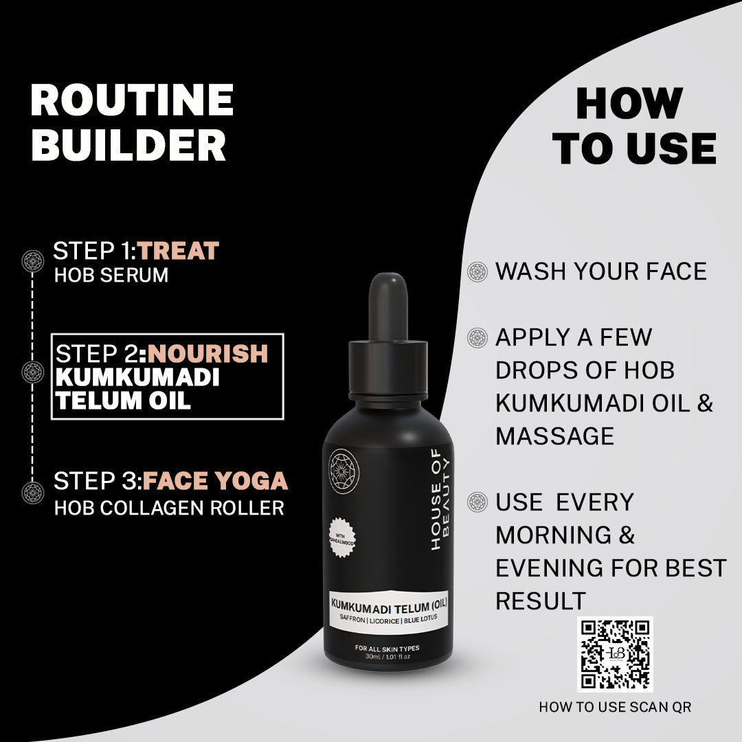 House Of Beauty India Skin Care Kumkumadi Telum (Saffron Oil) Face Yoga gym Vibhuti Arora facegym Jade roller Guasha skingym Guasha Teacher Training Learn Yoga certified FaceTools Make up Anti ageing Kumkumadi Telum (Saffron Oil)