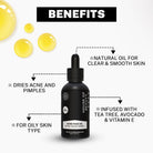 House of Beauty India Superfood Acne Oil Serum (30ml) a potent blend of tea tree oil, avocado oil, and vitamin E for clear, smooth, and acne free skin. Deep cleansing, anti-inflammatory, and antibacterial properties target acne at its root.