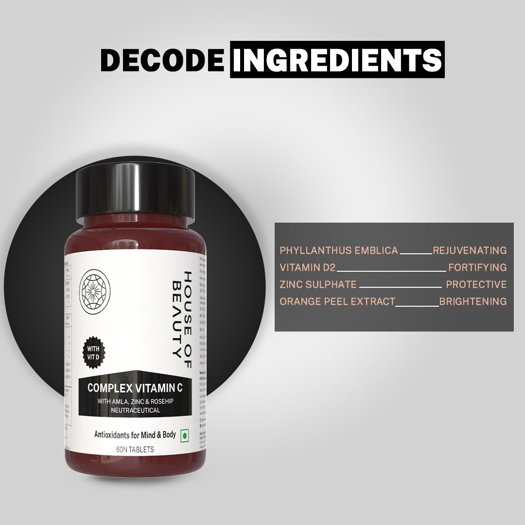 House Of Beauty India supplements Vitamin C w/t Zinc & Vit D (60 Tablets) Face Yoga gym Vibhuti Arora facegym Jade roller Guasha skingym Guasha Teacher Training Learn Yoga certified FaceTools Make up Anti ageing Vitamin C w/t Zinc & Vit D (60 Tablets)