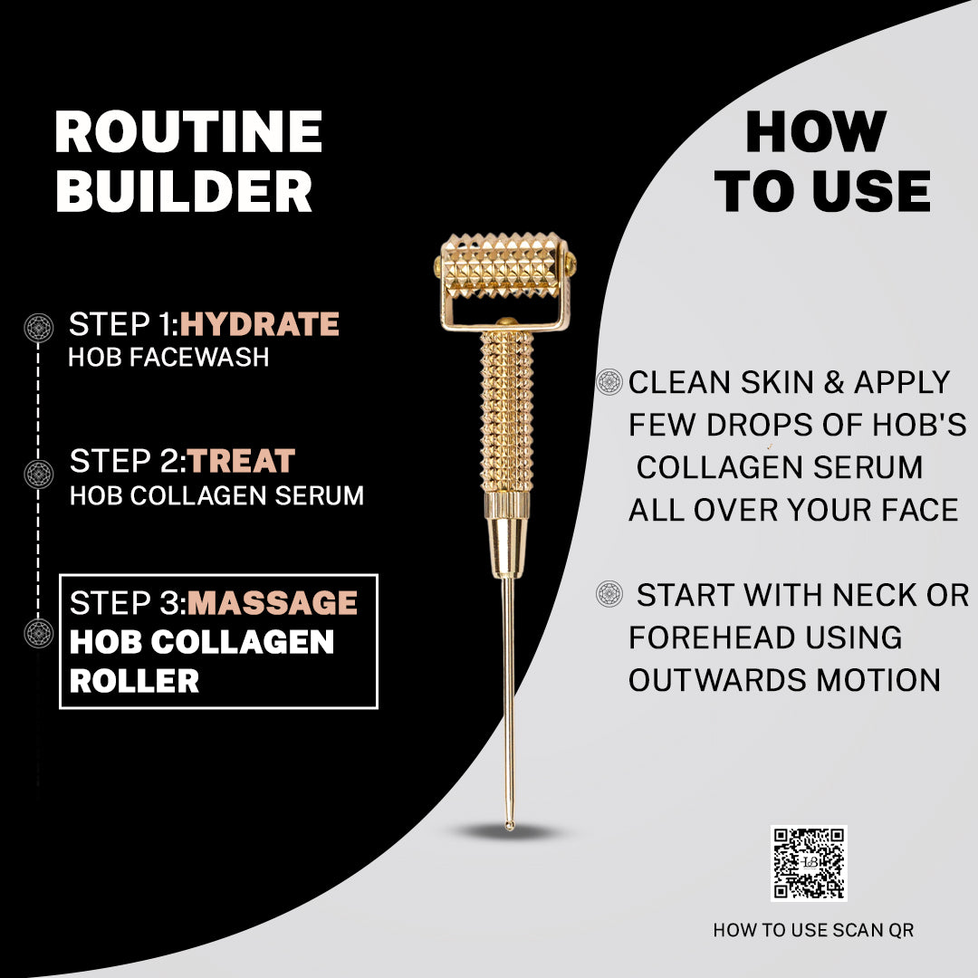 House Of Beauty India Face Tools Gold Collagen Roller (1 piece) Face Yoga gym Vibhuti Arora facegym Jade roller Guasha skingym Guasha Teacher Training Learn Yoga certified FaceTools Make up Anti ageing Gold Collagen Roller (1 piece)