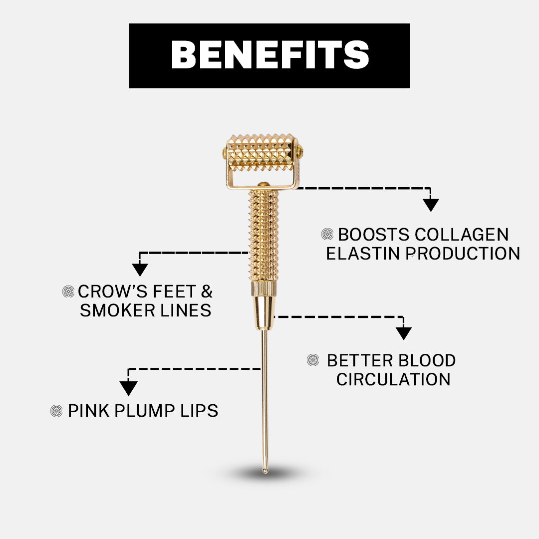 House Of Beauty India Face Tools Gold Collagen Roller (1 piece) Face Yoga gym Vibhuti Arora facegym Jade roller Guasha skingym Guasha Teacher Training Learn Yoga certified FaceTools Make up Anti ageing Gold Collagen Roller (1 piece)