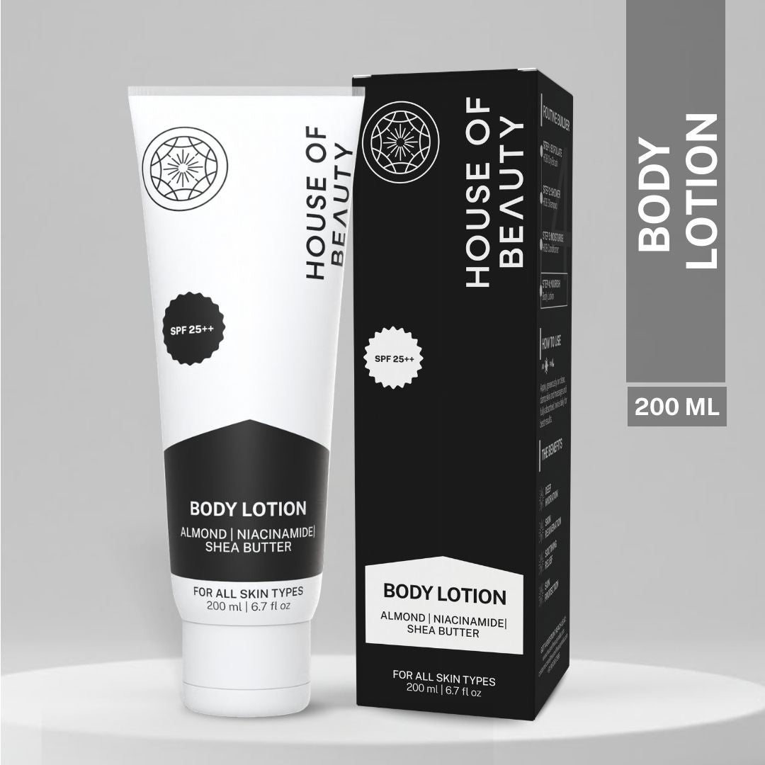 House of Beauty body lotion with almond oil, niacinamide and shea butter SPF 25++ moisturizing lotion for all skin types 200 ml