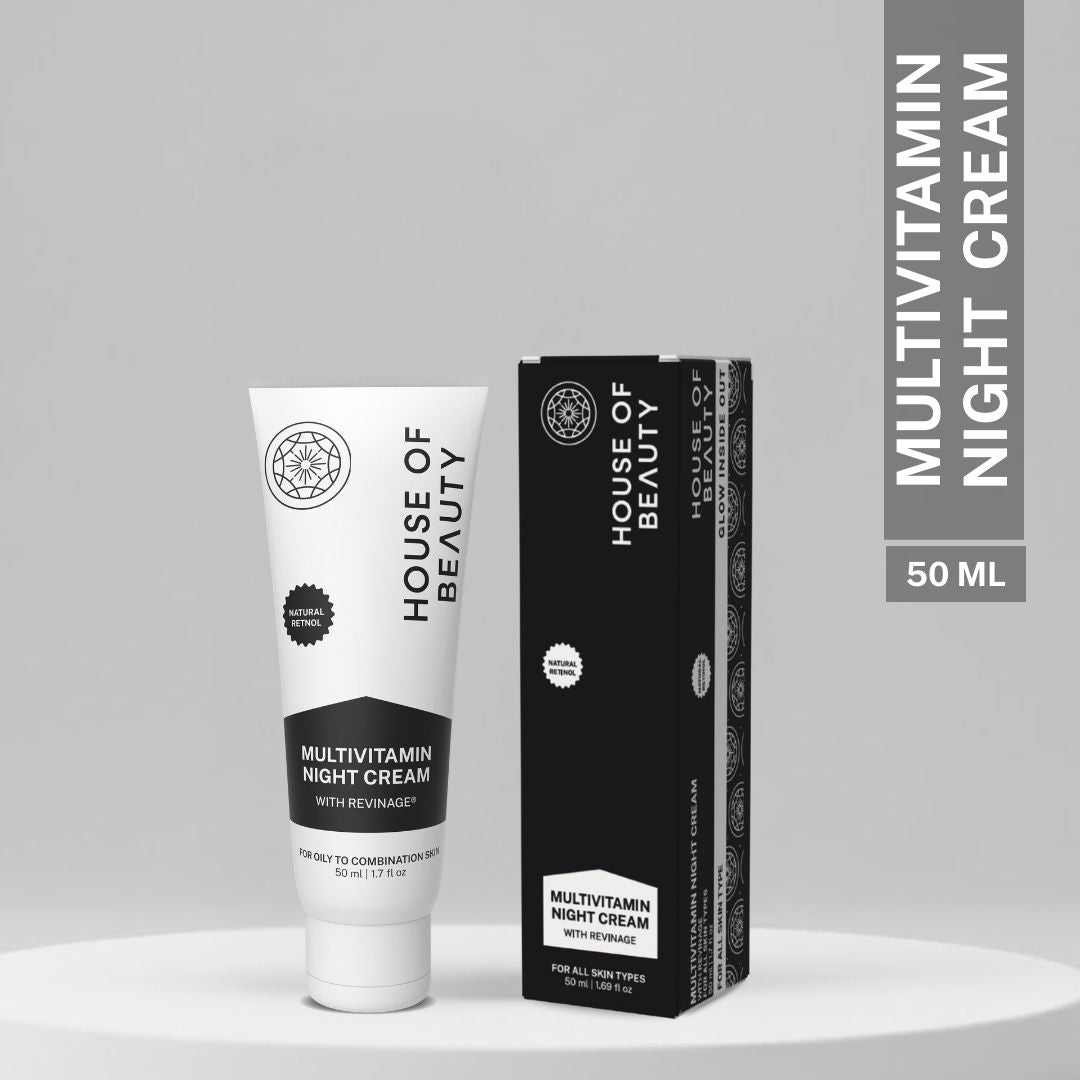 House of Beauty multivitamin night cream 50ml with natural retinol alternative for skin repair and overnight nourishment.