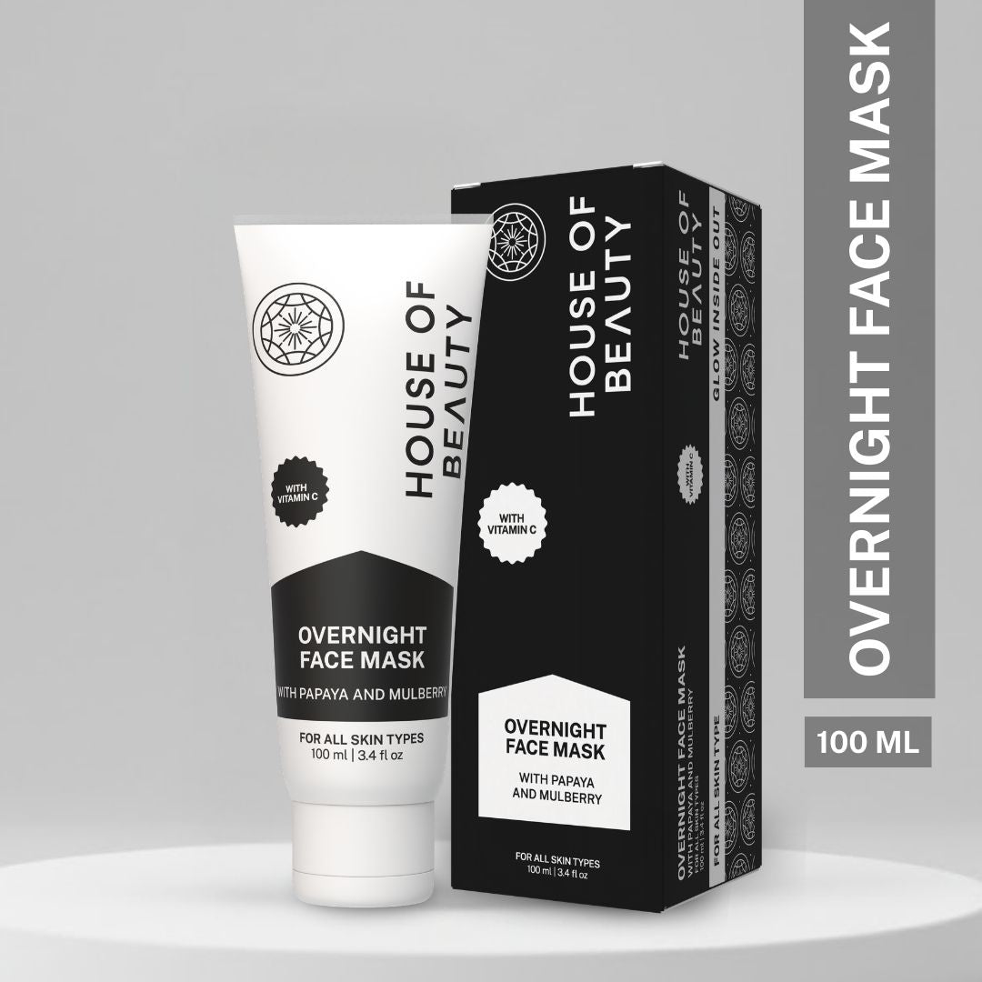 House of Beauty Overnight Face Mask 100ml with papaya and mulberry extract for skin renewal, hydration and overnight glow.