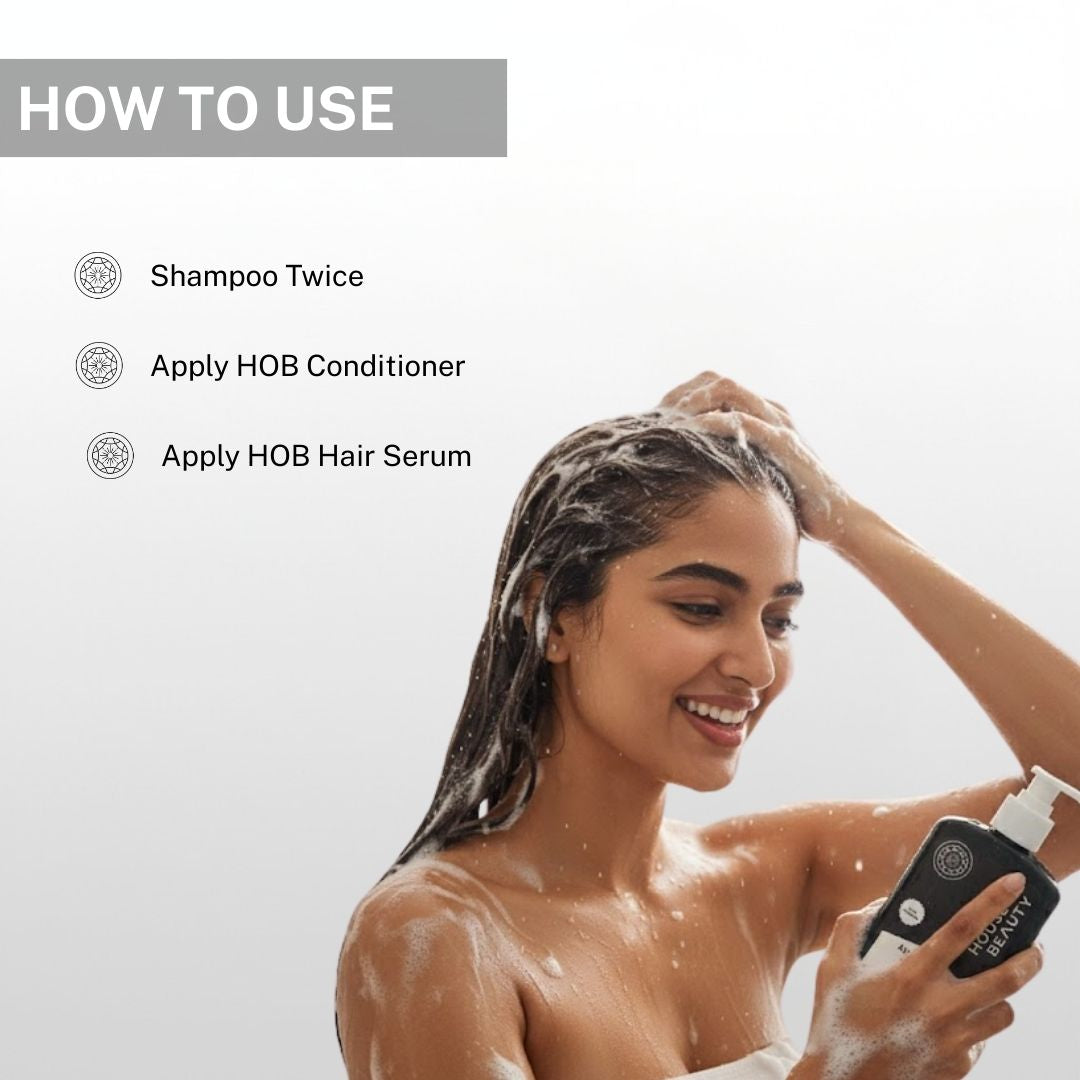 How to use anti dandruff shampoo by shampooing twice followed by conditioner and hair serum for effective dandruff control