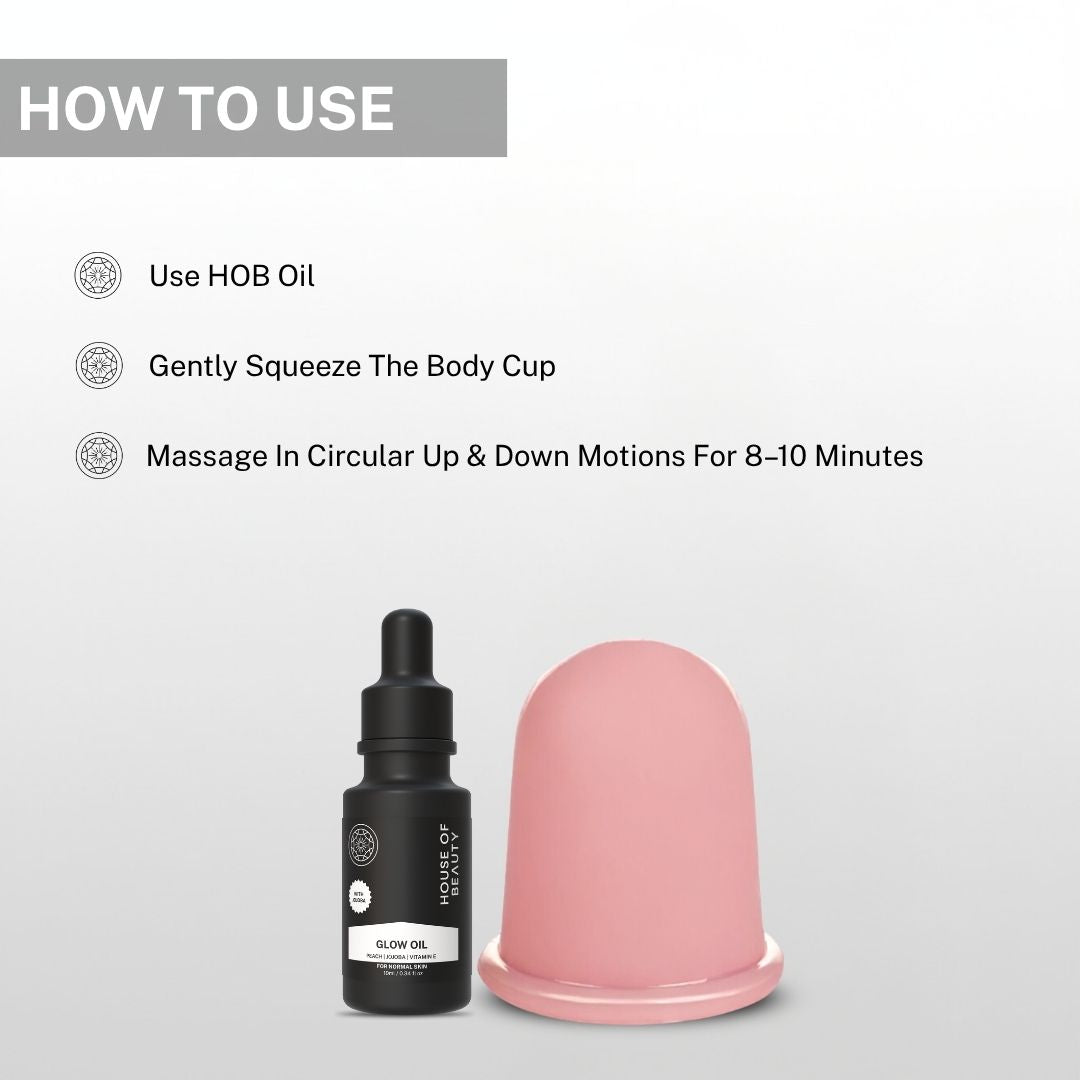 how to use body cupping kit apply oil squeeze cup and massage in circular motions for 8 to 10 minutes