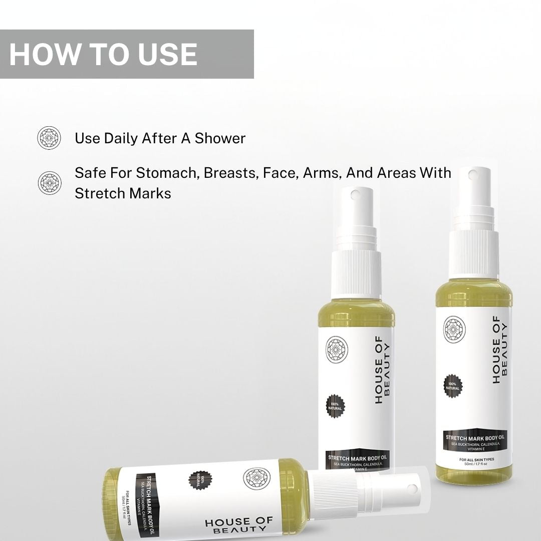 how to use stretch mark oil apply daily after shower massage on damp skin for best results