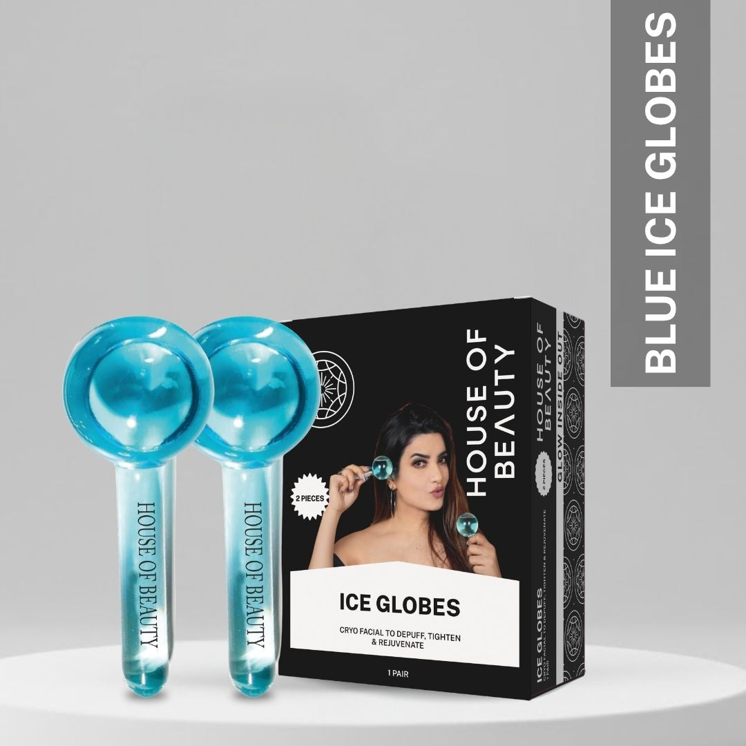House of Beauty Blue Ice Globes 1 pair with black packaging box for cryo facial to depuff, tighten and rejuvenate skin