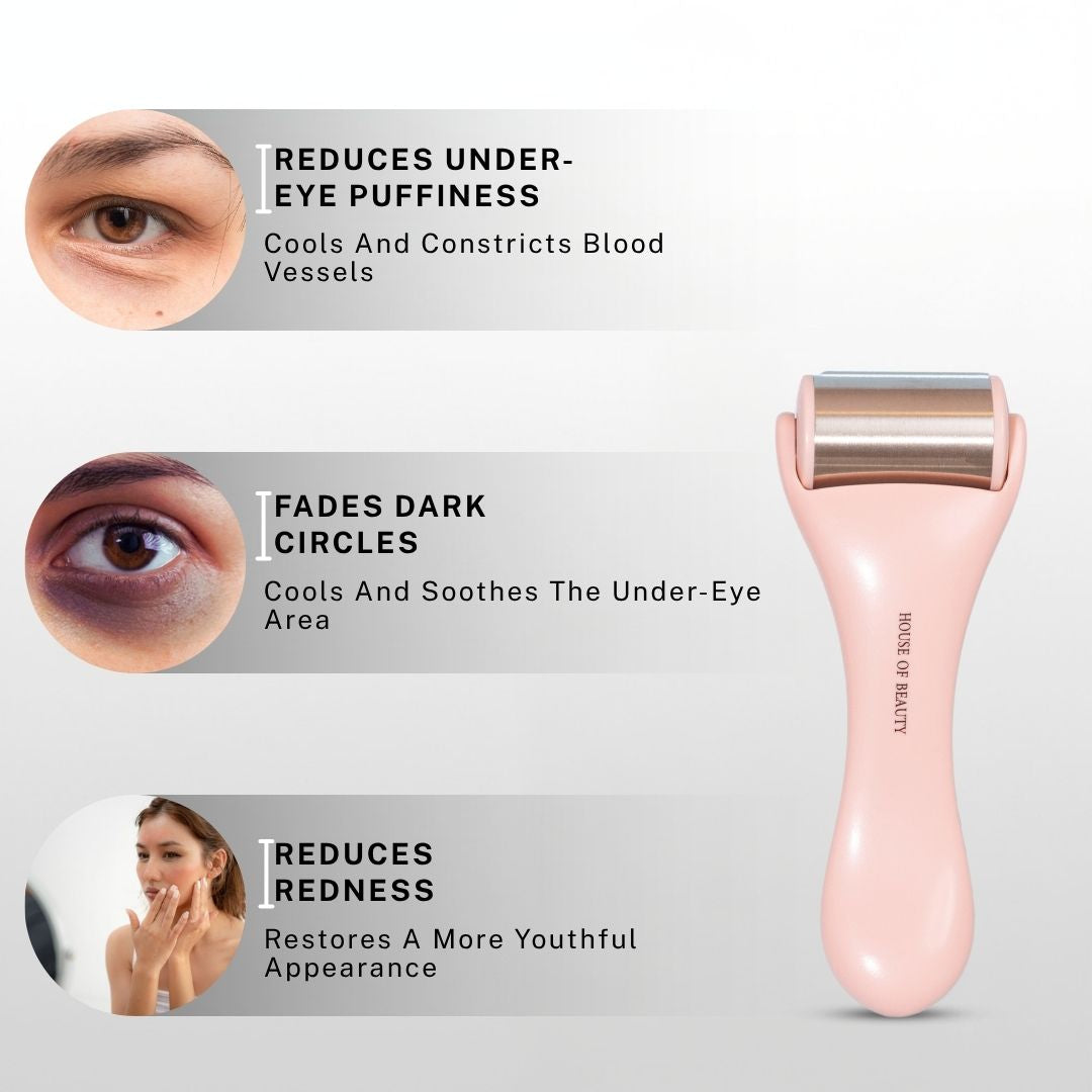 results of ice roller showing reduced under eye puffiness dark circles and redness with smoother skin