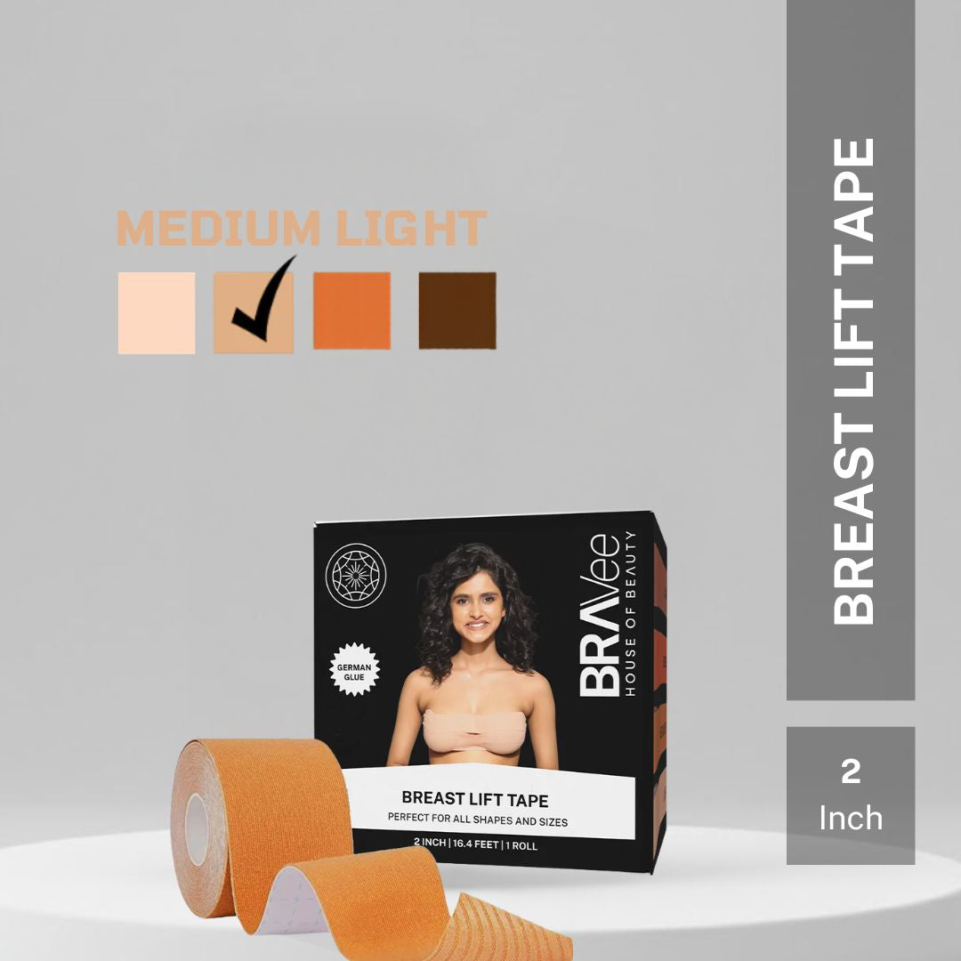 Medium light nude breast lift tape providing natural invisible coverage and support