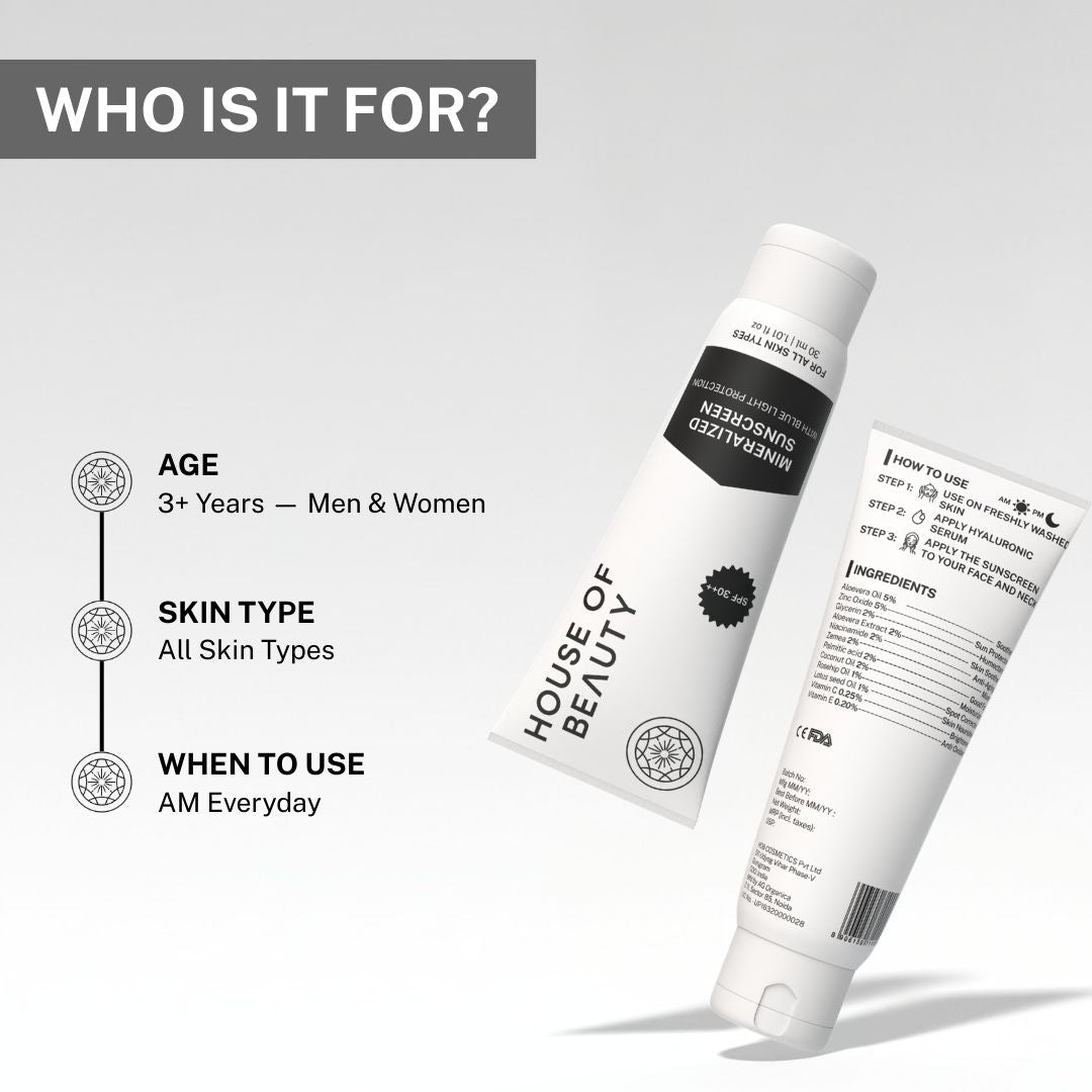 House of Beauty mineral sunscreen suitable for men and women above 3 years old for daily morning sun protection.