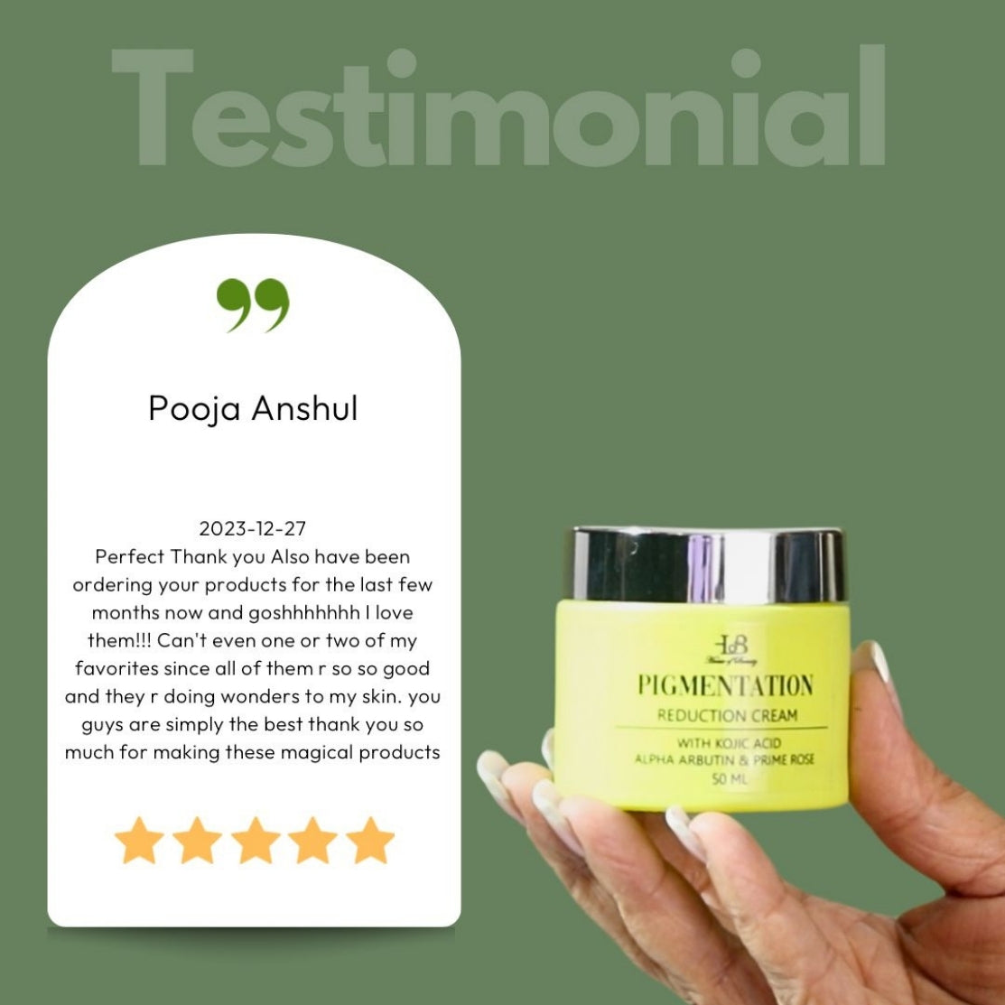 testimonial of Pigmentation Reduction cream by our customer old image of HOB India