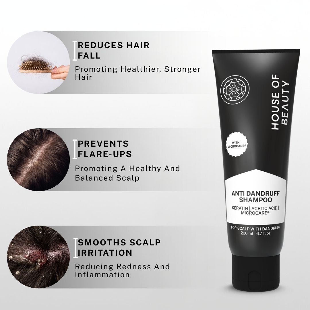Anti dandruff shampoo reducing hair fall, preventing scalp flare ups and soothing irritation for healthy balanced scalp