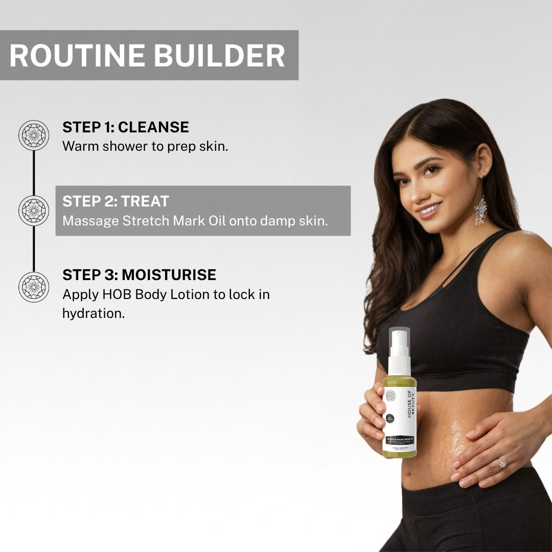 stretch mark routine cleanse massage body oil on damp skin moisturize for smooth hydrated skin