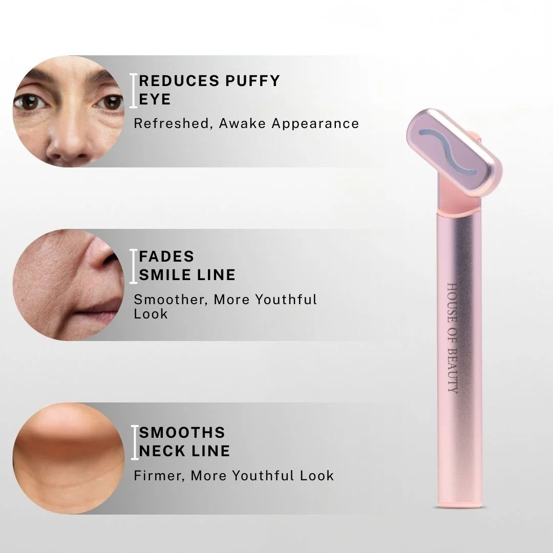 under eye treatment showing reduction in puffy eyes smile lines and improved skin firmness with LED eye massager