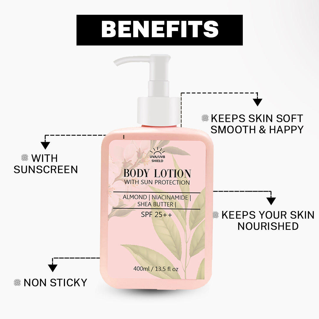 House Of Beauty India BodyCare Body Lotion w/ SPF25+ (400ml) Face Yoga gym Vibhuti Arora facegym Jade roller Guasha skingym Guasha Teacher Training Learn Yoga certified FaceTools Make up Anti ageing Body Lotion w/ SPF25+ (400ml)