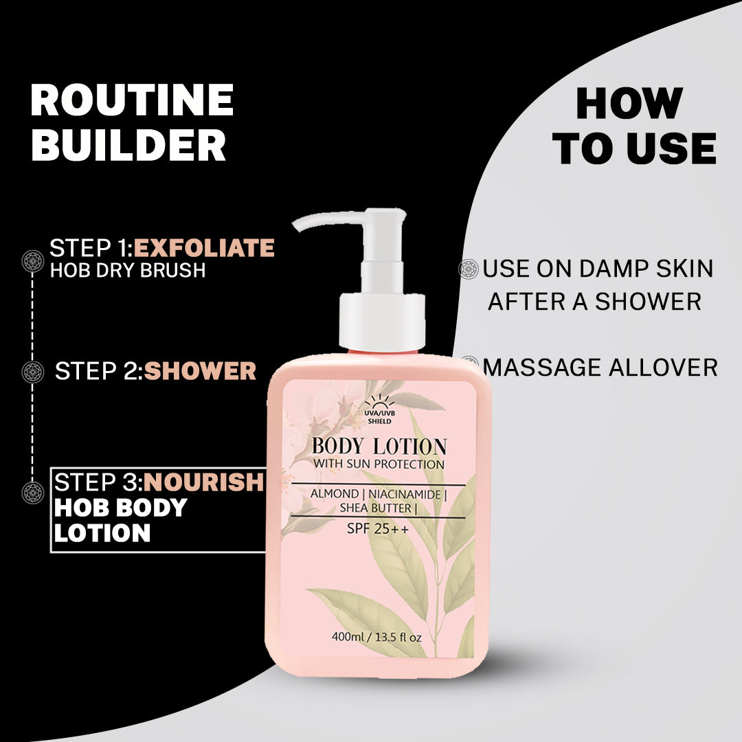 House Of Beauty India BodyCare Body Lotion w/ SPF25+ (400ml) Face Yoga gym Vibhuti Arora facegym Jade roller Guasha skingym Guasha Teacher Training Learn Yoga certified FaceTools Make up Anti ageing Body Lotion w/ SPF25+ (400ml)