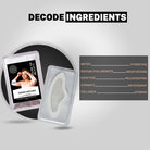 Frown Patches product image with a list of key ingredients and their benefits: water for hydration, sodium hyaluronate for moisturizing, dipeptide for rejuvenation, vitamin E as an antioxidant, and collagen for firming skin.