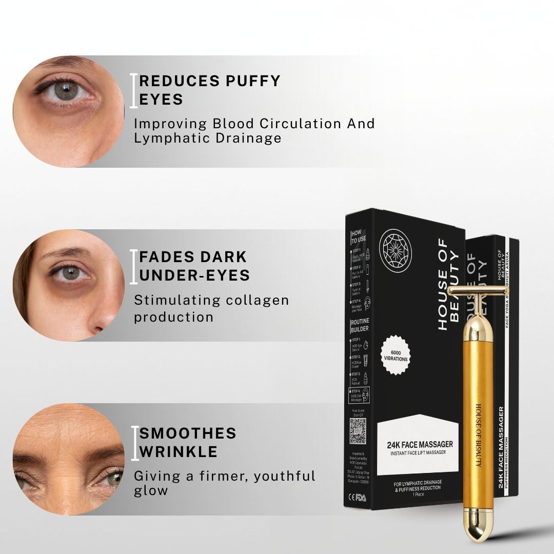 24k gold facial roller reduces dark circles wrinkles and puffiness improves collagen and skin firmness