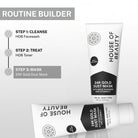 Routine builder graphic showing HOB Facewash, HOB Toner, and 24K Gold Dust Mask as step 3 in a complete skincare routine.
