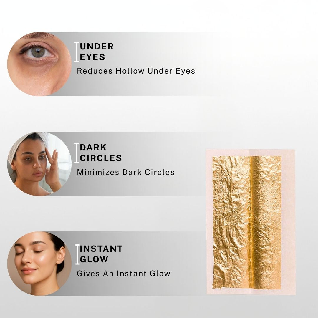 24K gold face mask sheet helping reduce hollow under eyes, minimize dark circles and give instant glowing skin.