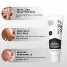 Infographic showing 24K Gold Face Mask benefits including exfoliating and brightening skin, nourishing dull skin, and reducing acne pimples.