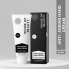House of Beauty Anti-Ageing Hand Cream 50ml packaging display for moisturizing, nourishing, and repairing dry hands.