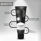 Benefits of anti dandruff shampoo showing reduction of pimples, scalp irritation, antioxidant protection and microcare technology