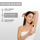 woman using ipl hair removal device on underarm with skincare routine steps for smooth hair free skin