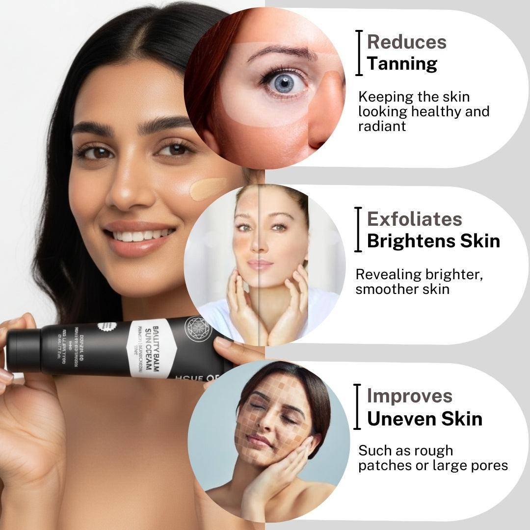 House of Beauty BB Cream with SPF — one-shade-fits-all tinted moisturizer with sun protection that evens skin tone, conceals blemishes, and gives a natural dewy glow for all Indian skin tones.
