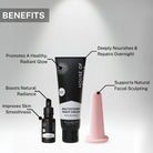 House of Beauty Multivitamin Night Cream, Glow Oil, and Face Cup with highlighted skincare benefits including radiant glow and overnight repair.