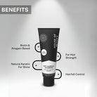 Infographic highlighting the benefits of House of Beauty Anti Hairfall Shampoo including hair strength, hairfall control, shine, and biotin-based nourishment.