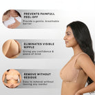 Invisible Coverage
BRAVee breast lift tape preventing painful peel-off and visible nipples with residue-free removal