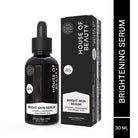 Product photo of the House of Beauty Bright Skin Serum dropper bottle and its box, labeled 30 ML. Prominently features the key ingredients: Vitamin C, Niacinamide, and Hyaluronic Acid.