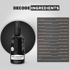 Decode Ingredients" graphic for House of Beauty Bright Skin Serum. Lists ingredients and functions, including Vitamin C (Skin Brightener), Niacinamide (Vitamin B3 / Anti-Aging), Hyaluronic Acid (Moisturizer), and Alpha Arbutin (Skin Whitening).