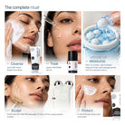 Five-step skincare routine featuring cleanser, PDRN serum, Capsule Cream, facial massager and sunscreen.