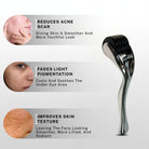 House of Beauty derma roller displayed alongside skin concern visuals highlighting acne scar reduction, pigmentation fading, and smoother skin texture.