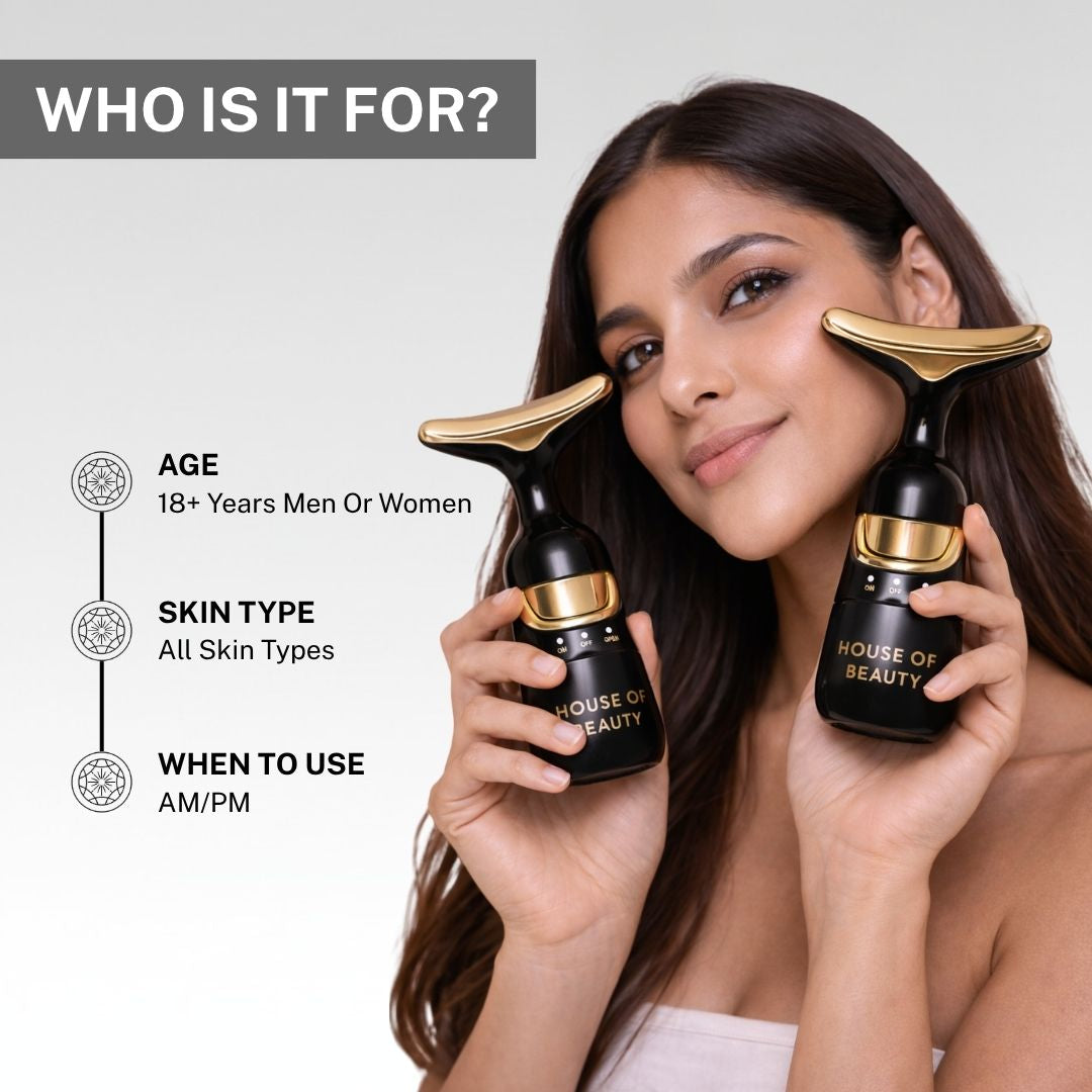 Woman using double chin massager suitable for men and women with all skin types for face lifting and toning