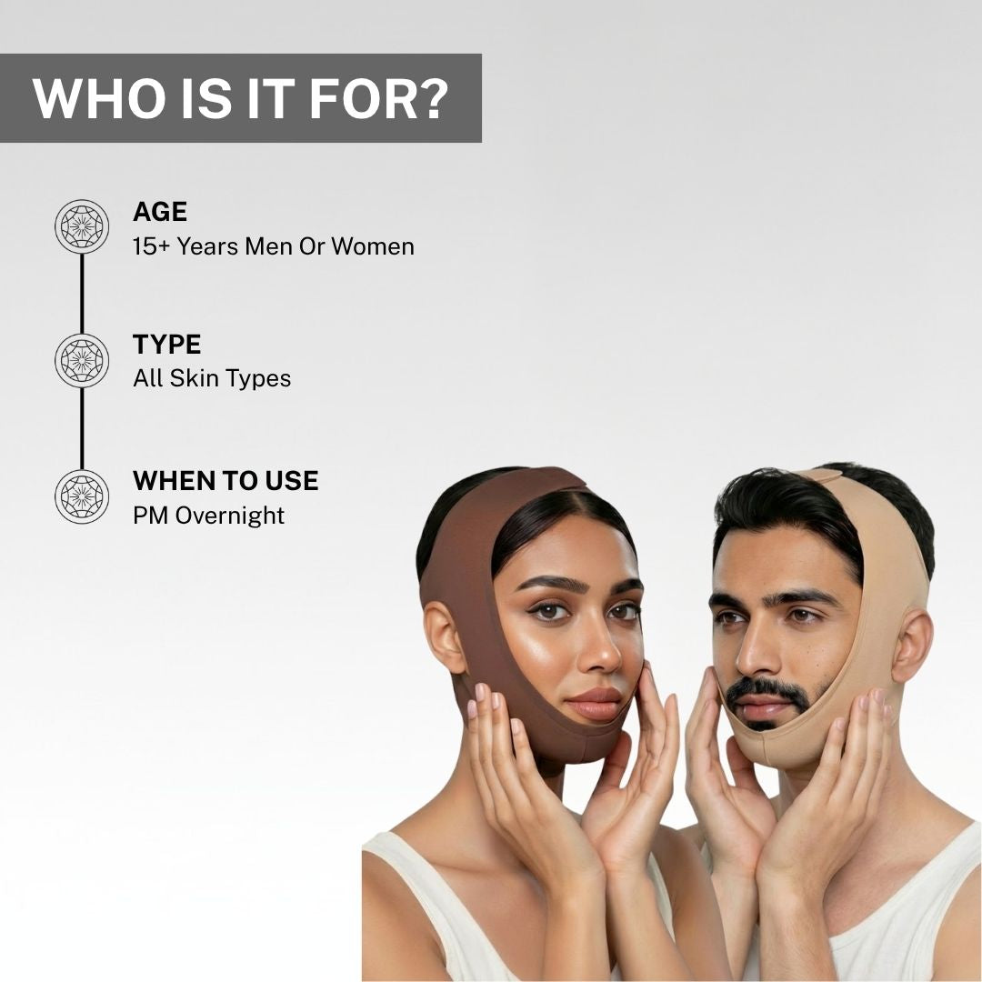 Men and women wearing face shapewear wrap suitable for all skin types for overnight jawline sculpting