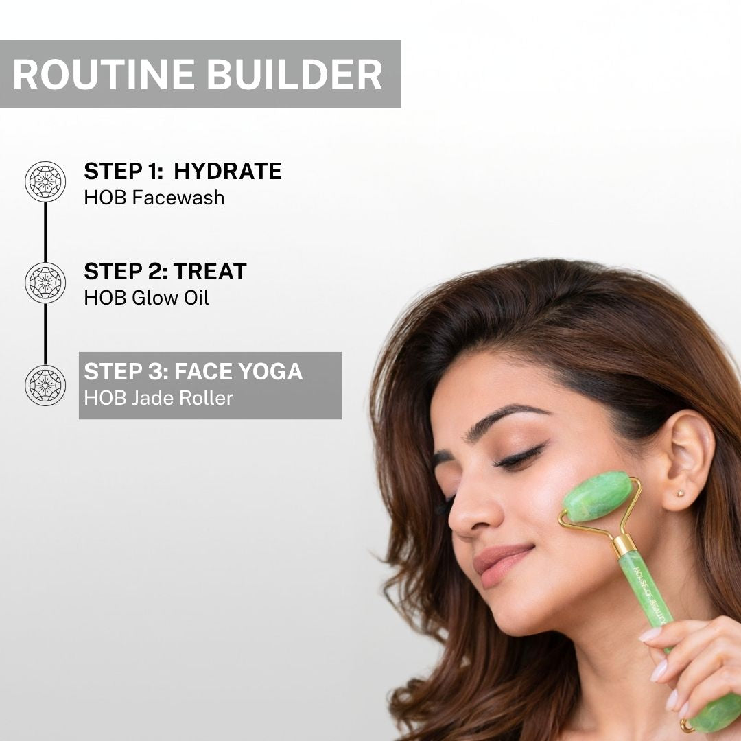 jade roller face yoga routine using facewash glow oil and jade roller for glowing radiant skin